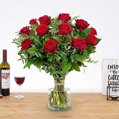 red roses and wine